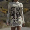 Women's Halloween Skull Anatomy Rose Art Round Neck Knit Dress artswardrobe