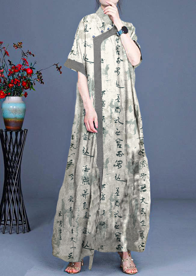 Classy White Text Patchwork Oriental Long Dress Summer