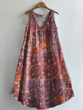 Women's Bohemian Vintage Floral Collage Art Print V-neck Pocket Cotton