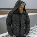 Men's Vintage Viking Jacquard Warm Hooded Sweater Cardigan elevenforest