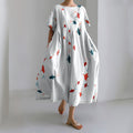 Comstylish Fish Print Round Neck Short Sleeve Loose Midi Dress