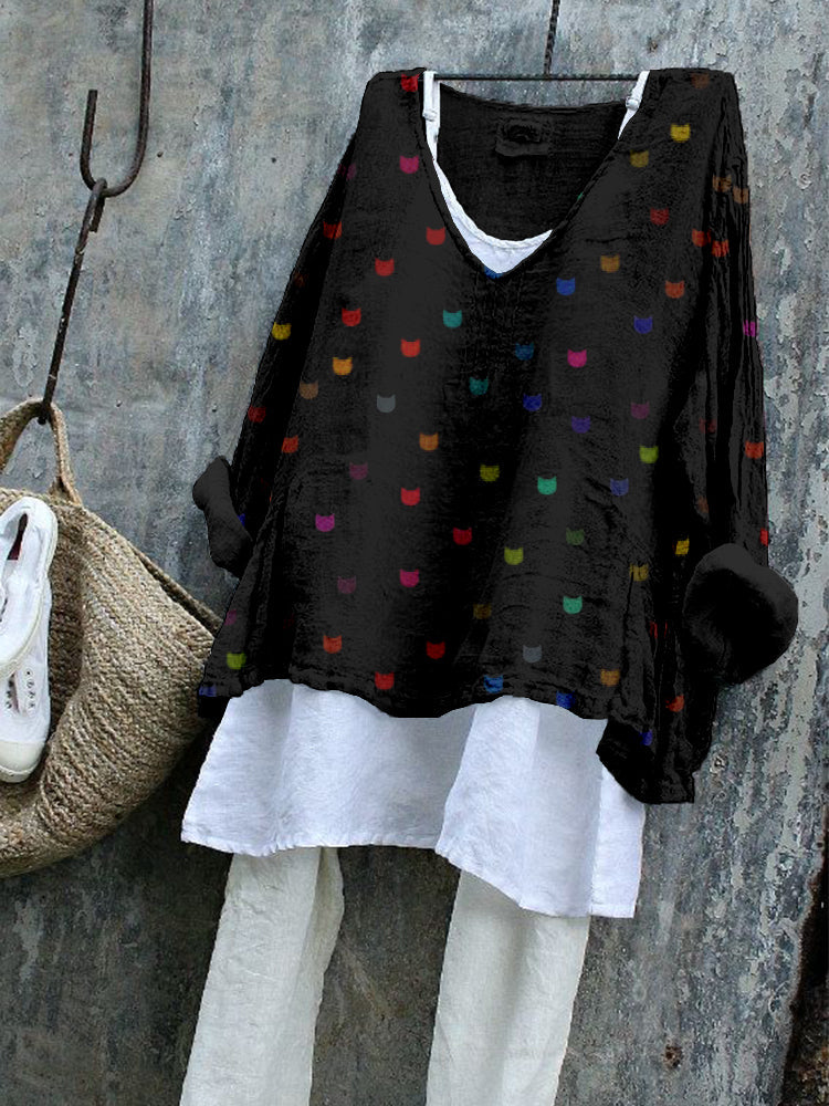 Cute Little Kitty Pattern Cozy Flowy Tunic elevenforest