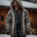 Men's Viking Celtic Knot Cozy Fur Hooded Chunky Cardigan elevenforest