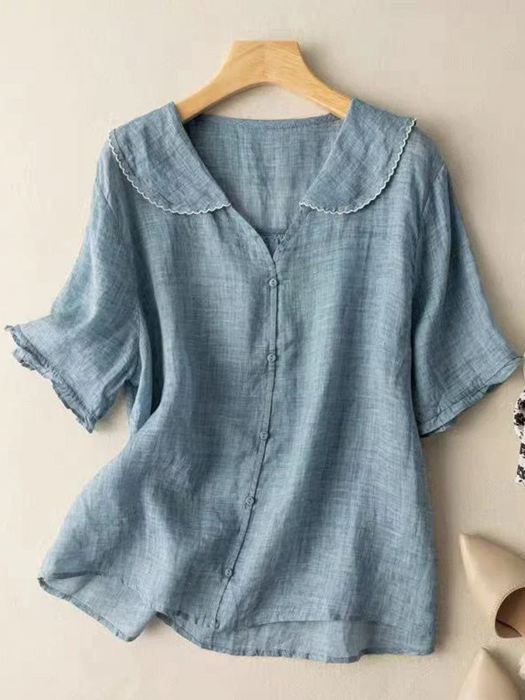 Women's Casual Lapel Linen Solid Shirt artswardrobe