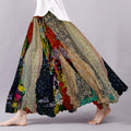 Vintage Boho Patchwork Flowy Linen Blend Wide Skirt artswardrobe