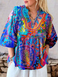 Women's Artistic Colorful Geometric Pattern LinenTop