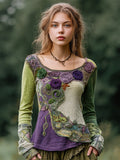Vintage Gradient Rose Patchwork Art Women's Long Sleeve Shirt artswardrobe