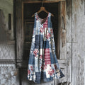 Women's Vintage Independence Day Floral Art Linen Maxi Dress artswardrobe
