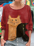 Comstylish Funny Cats Print Vintage Long Sleeve T-shirt