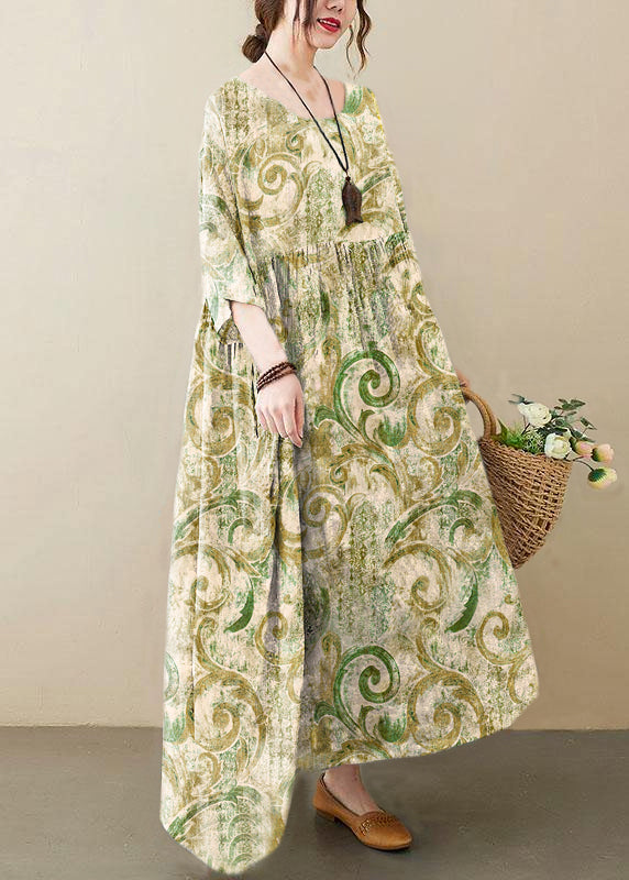 Grey O-neck Patchwork Print Half Sleeve Summer Long Dress