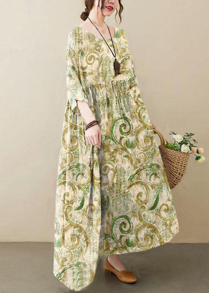 Grey O-neck Patchwork Print Half Sleeve Summer Long Dress