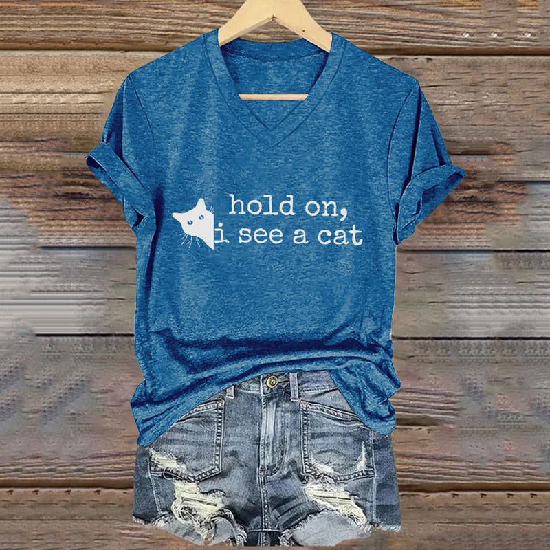 Comstylish Hold On I See A Cat Ladies V-neck T-shirt