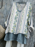 Vintage Floral Striped Pattern Linen Tunic artswardrobe