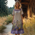 Vintage Floral Embroidery Short Sleeve Midi Dress artswardrobe