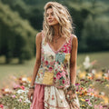 Women's Holiday Embroidered Floral Patchwork Tank Top artswardrobe