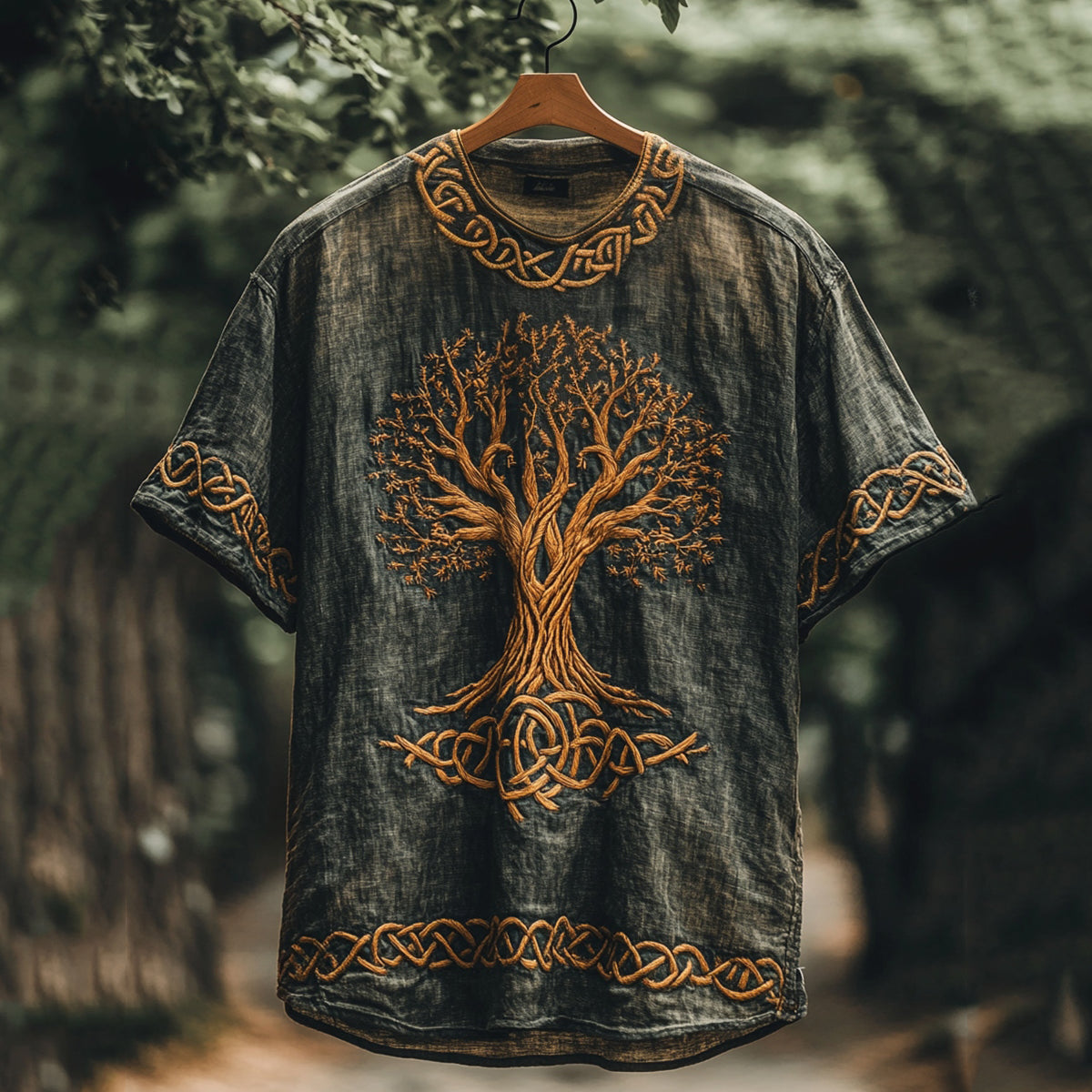 Viking Mythology Celtic Knot Tree Of Life Cotton Linen T-shirt artswardrobe