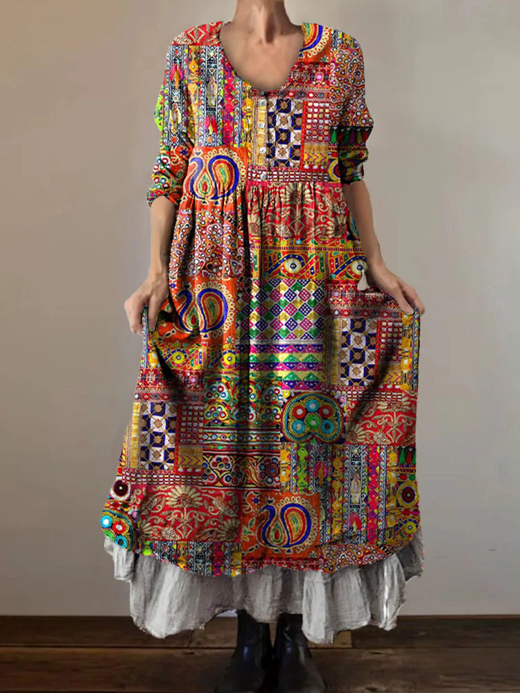 Women's Art Painting Hippie Print V-Neck Dress