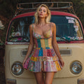 Countryside Style Collection Classy Patchwork Floral Pattern Art Linen Tank Dress