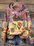 Cute Cat Flowers Oil Painting Art Print Vintage Hoodie artswardrobe