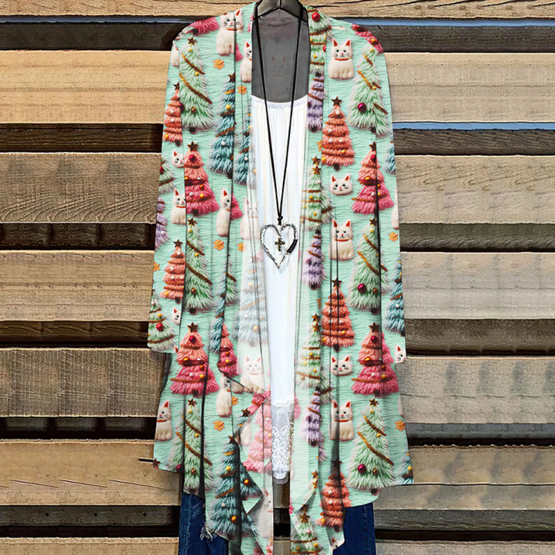Christmas Tree Cute Cat 3D Print Cardigan elevenforest