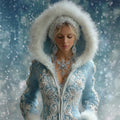 Classy Snowflakes Pearls Beaded Fur Trim Hooded Cardigan artswardrobe