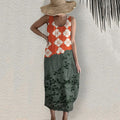 Comstylish Japanese Art Flower Print Sleeveless Casual Linen Blend Midi Dress