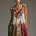 Comstylish Bohemian Style Plant Flower And Butterfly Pattern Embroidery Design V-neck Woman's Long Dress