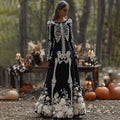 Comstylish Women's Halloween Skeleton Bones With Rose Velvet Maxi Dress