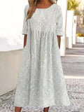Vintage Crew Neck Lace Linen Blend Maxi Dress artswardrobe