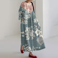 Comstylish Japanese Art Patchwork Floral Print Loose Midi Dress