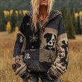 Comstylish Halloween Dog Patchwork Stitched Cozy Knit Hoodie
