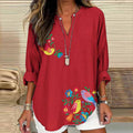 Comstylish Women's Vintage Floral And Bird Art Embroidery V-neck Shirt