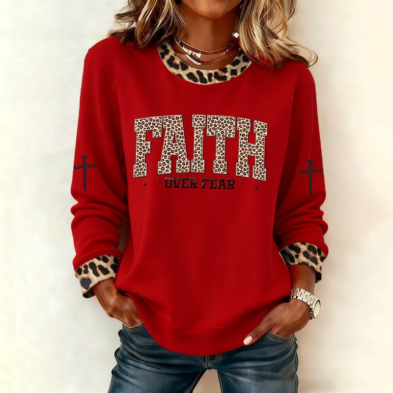 Comstylish Women's Faith Print Crew Neck Casual Sweatshirt