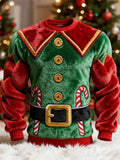 Comstylish Santa Claus Cosplay Embroidered Design Men's Flannel Sweatshirt