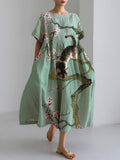 Comstylish Japanese Art Plum Blossom Cat Print Dress