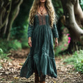 Women's Vintage Boho Linen Blend Ethnic Midi Dress artswardrobe