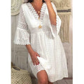 V-Neck Hollow Lace Dress