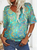 Women's Ethnic Totem Art Print 100%Cotton V-neck T-Shirt