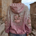 Comstylish Vintage Thanksgiving Pink Pumpkins & Roses Gradient Hoodie