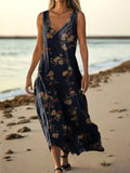 Women's Ethnic Floral Pattern Art Print Pocket Cotton Dresses