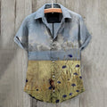 Comstylish Golden Beach Bird Floral Vintage Cotton and Linen Shirt