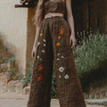 Women's Retro Linen  Floral Boho Loose Wide-leg Trouser Pants artswardrobe