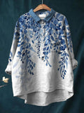 Women's Casual Blue Floral Printed Cotton Shirt artswardrobe