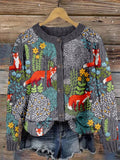 Fox in the Forest Pattern Vintage Cozy Knit Cardigan artswardrobe