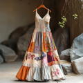 Women's Vintage Bohemian Patch Art Pattern Comfort Dress artswardrobe