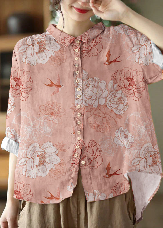 Simple White-polka Dots Peter Pan Collar Print Button Cotton Blouse Tops Long Sleeve