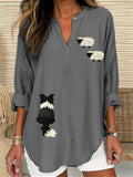 Comstylish Border Collie & Sheep Embroidered Linen Blend Tunic