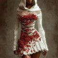 Halloween Bandage & Floral Art Women's Knit Hooded Mini Dress artswardrobe