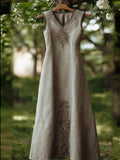 Viking Embroidery Small V-neck Sleeveless Long Dress artswardrobe