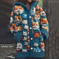 Comstylish Vintage Cute Cat Art Button Cozy Cardigan Sweater